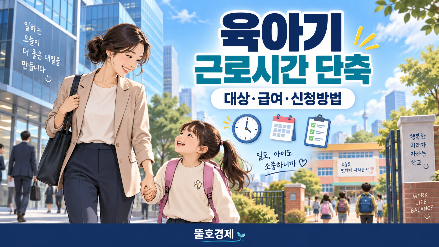 육아기 근로시간 단축 대상·급여·신청방법, 일하는 부모와 아이를 그린 뚤호경제 대문사진